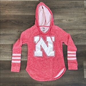 Nebraska Hooded Sweatshirt.  Youth size medium. Red and white.